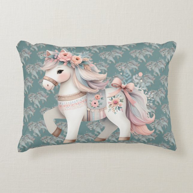 Floral Pastel Horse Fantasy Illustration Accent Pillow (Front)