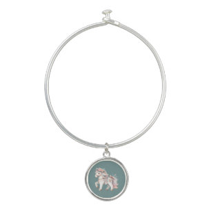 Floral Pastel Horse Fantasy Illustration Bangle Bracelet