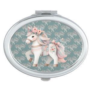 Floral Pastel Horse Fantasy Illustration Compact Mirror