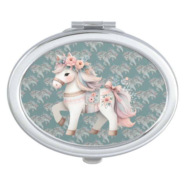 Floral Pastel Horse Fantasy Illustration Compact Mirror (Front)