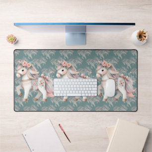 Floral Pastel Horse Fantasy Illustration Desk Mat