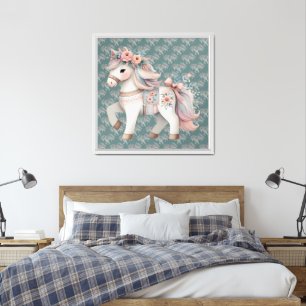 Floral Pastel Horse Fantasy Illustration Framed Art
