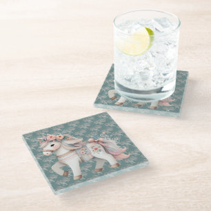 Floral Pastel Horse Fantasy Illustration Glass Coaster
