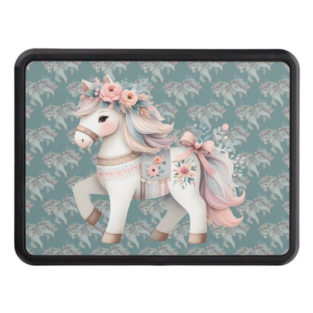 Floral Pastel Horse Fantasy Illustration Hitch Cover (Front)