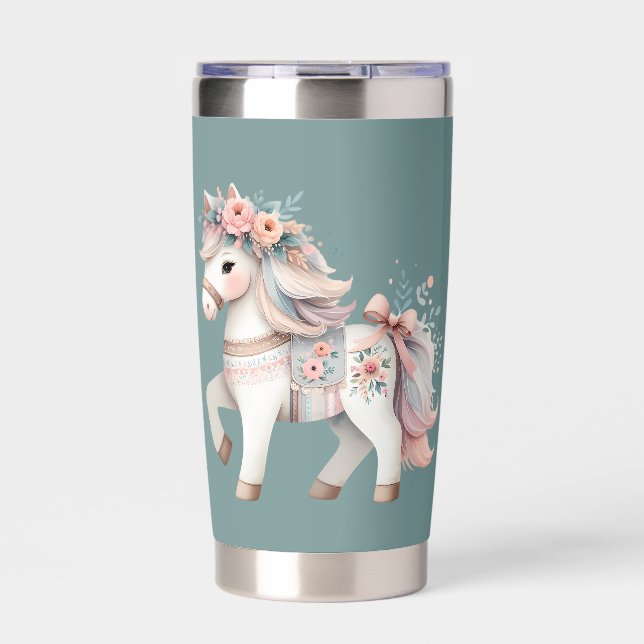 Floral Pastel Horse Fantasy Illustration Insulated Tumbler (Front)