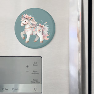 Floral Pastel Horse Fantasy Illustration Magnet