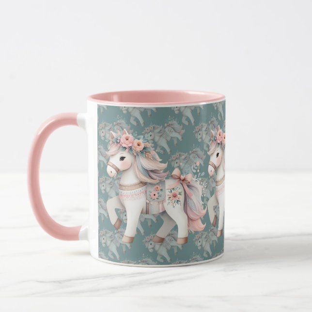 Floral Pastel Horse Fantasy Illustration Mug (Left)