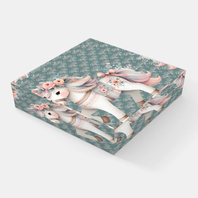 Floral Pastel Horse Fantasy Illustration Paperweight (Angled)