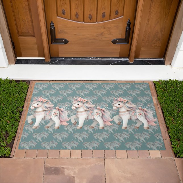 Floral Pastel Horse Fantasy Illustration Planner Doormat (Outdoor)