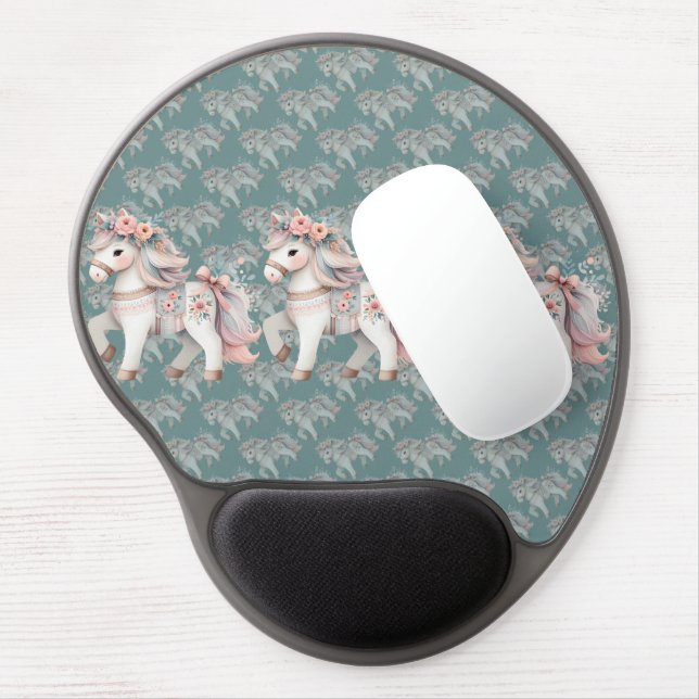 Floral Pastel Horse Fantasy Illustration Planner Gel Mouse Pad (Left Side)