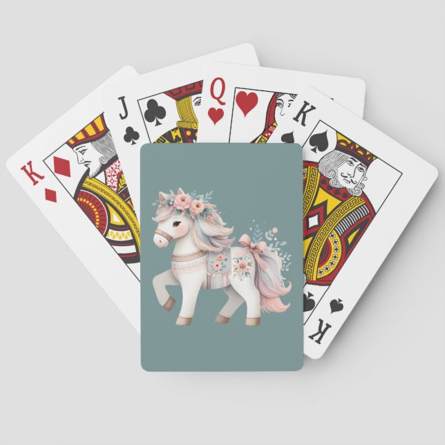 Floral Pastel Horse Fantasy Illustration Poker Cards (Back)