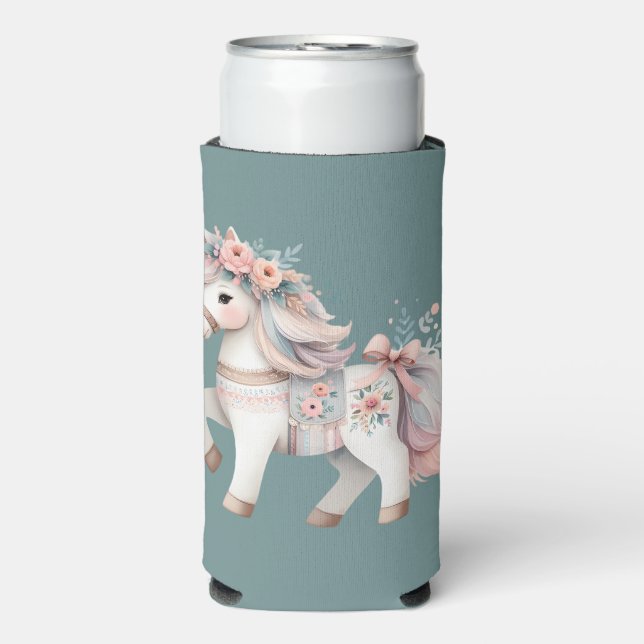 Floral Pastel Horse Fantasy Illustration Seltzer Can Cooler (Seltzer Front)