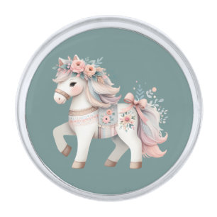 Floral Pastel Horse Fantasy Illustration Silver Finish Lapel Pin