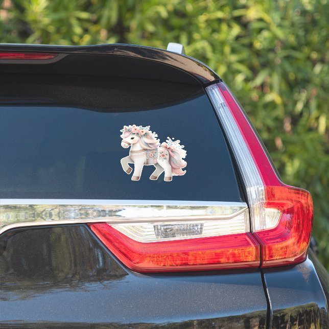 Floral Pastel Horse Fantasy Illustration Sticker (Car Side)