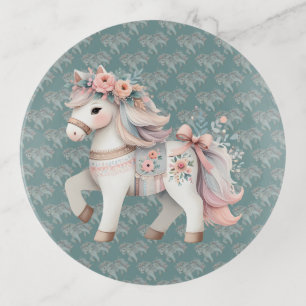 Floral Pastel Horse Fantasy Illustration Trinket Tray