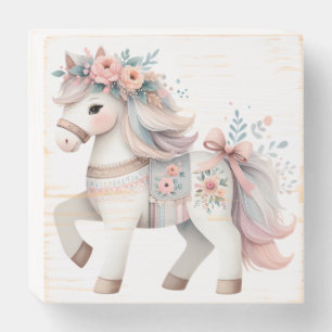 Floral Pastel Horse Fantasy Illustration Wooden Box Sign