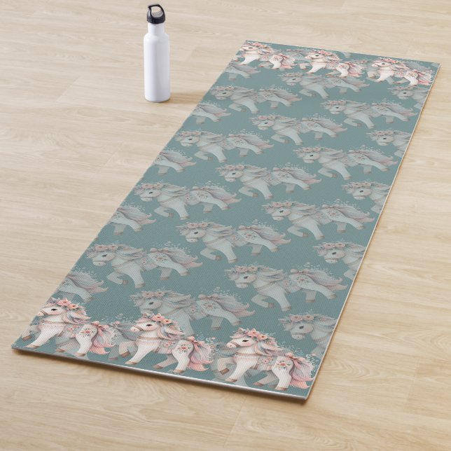 Floral Pastel Horse Fantasy Illustration Yoga Mat (In Situ)