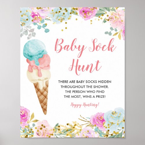 Floral Pastel ice cream  Baby Sock Hunt Game   Poster