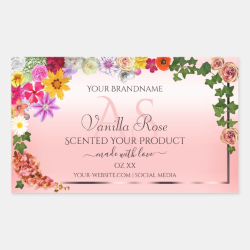 Floral Pastel Light Pink Product Labels Initials