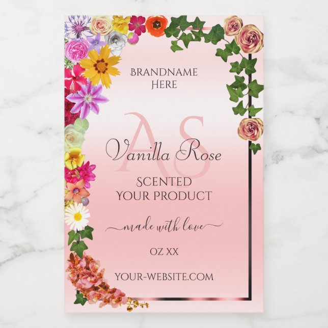 Floral Pastel Light Pink Product Labels Initials (Single Label)