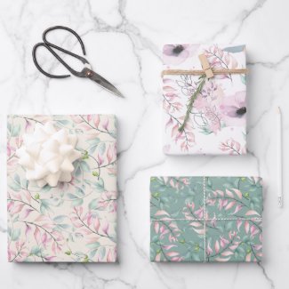 Floral Pastel Mauve and Sage Wrapping Paper Sheets
