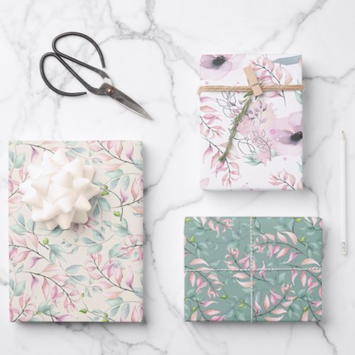 Floral Pastel Mauve and Sage Wrapping Paper Sheets
