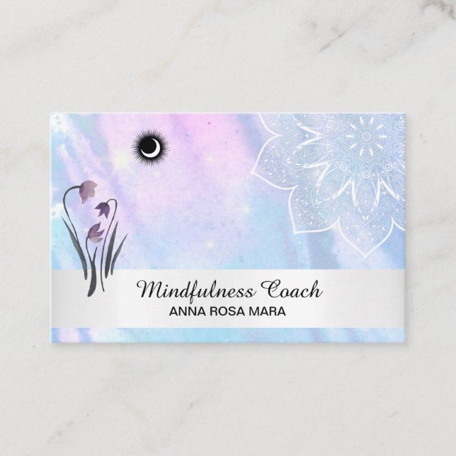 *~* Floral Pastel Moon Mandala Foil Business Card (Front)