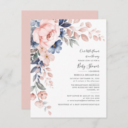 Floral Pastel Pink Blue Watercolor Baby Shower Invitation