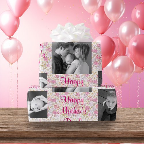 Floral Pastel Pink Happy Mothers Day Wrapping Paper