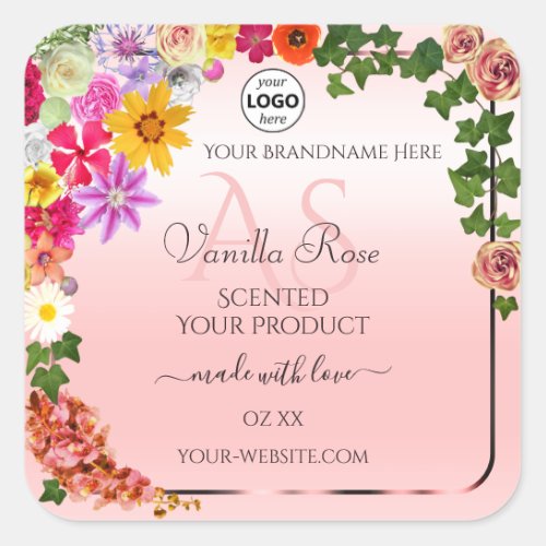 Floral Pastel Pink Product Labels Initials Logo