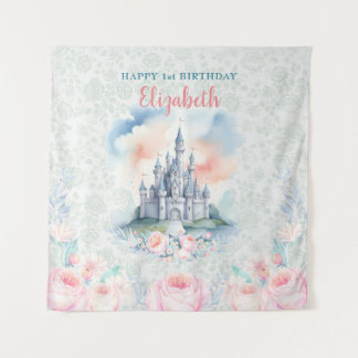 Floral Pastel Princess Castle Backdrop & Tapestry