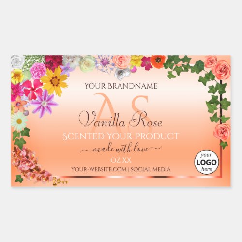 Floral Pastel Salmon Product Labels Monogram Logo