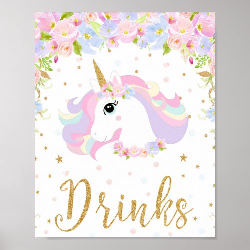 Floral Pastel Unicorn Drinks Sign Table Decor