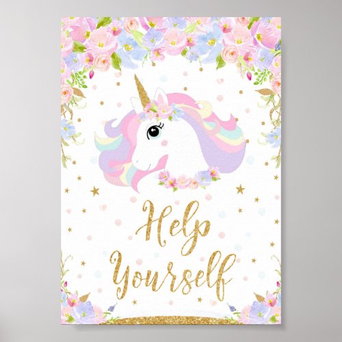 Floral Pastel Unicorn Help Yourself Sign Decor