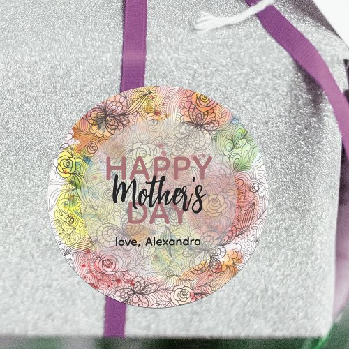 Floral Pastel Watercolor and Ink Art Mothers Day Classic Round Sticker