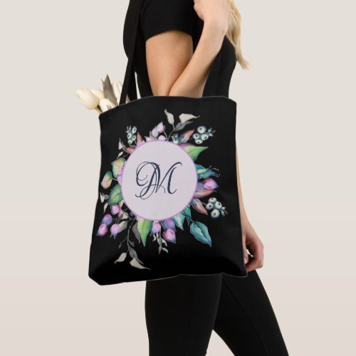 Floral Pastel Watercolor Flowers Monogram Tote Bag