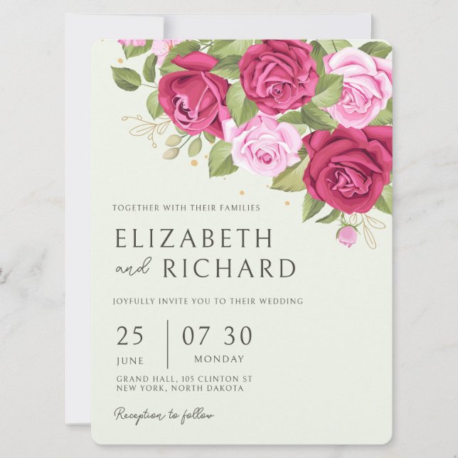 Floral Pastel Watercolor Rose Wedding Invitation (Front)