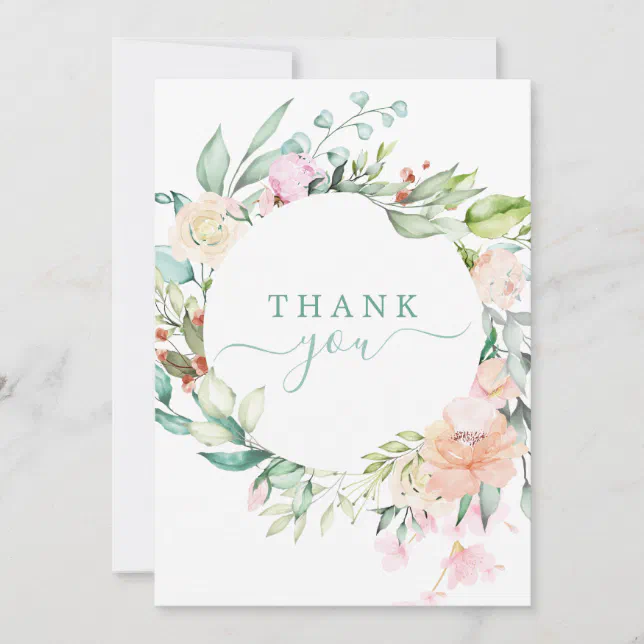 Floral Pastel Watercolor Wreath Thank You Card | Zazzle