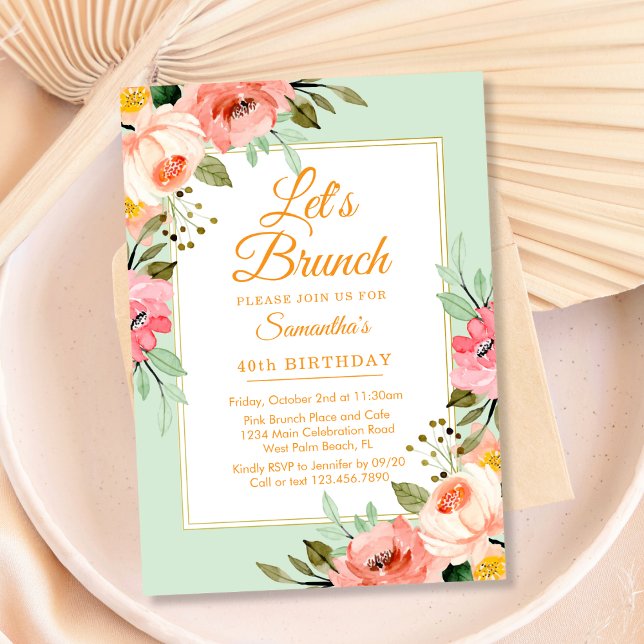 Floral Pastels Pink Let's Brunch Any Event Party Invitation (Creator Uploaded)