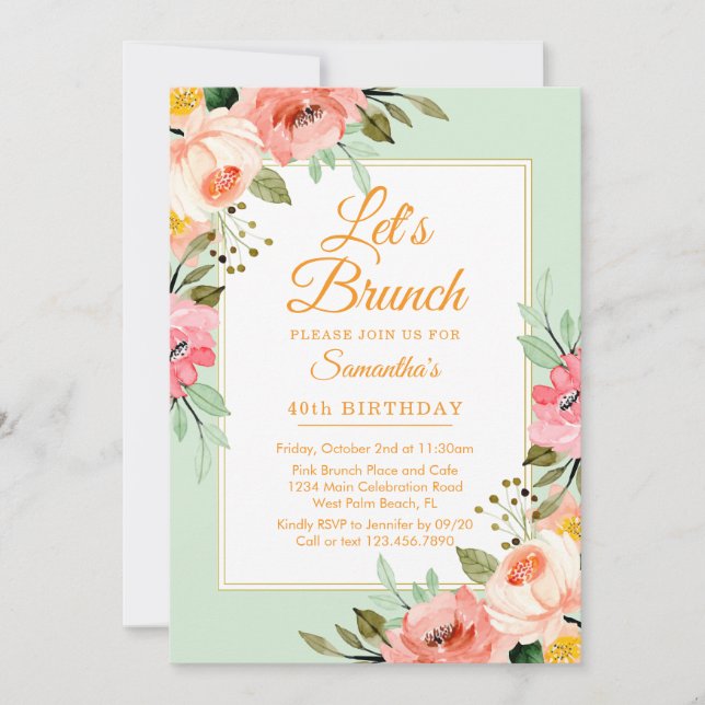 Floral Pastels Pink Let's Brunch Any Event Party Invitation