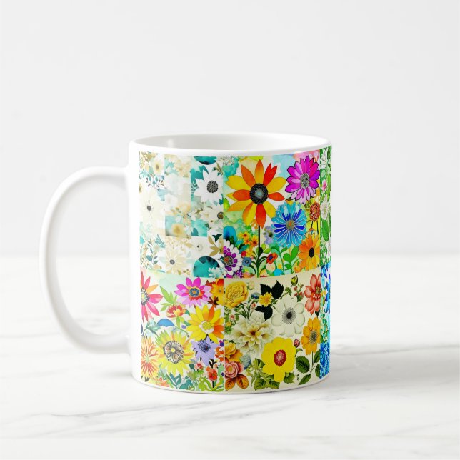 Floral Patchwork Art Watercolor Flowers Coffee Mug (Left)