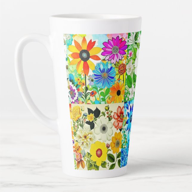 Floral Patchwork Art Watercolor Flowers Latte Mug (Left)