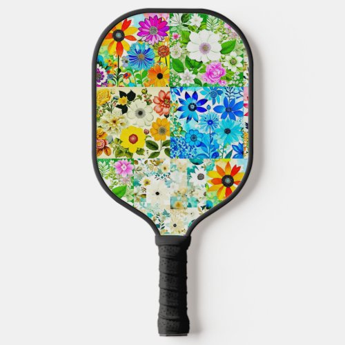 Floral Patchwork Art Watercolor Flowers Pickleball Paddle