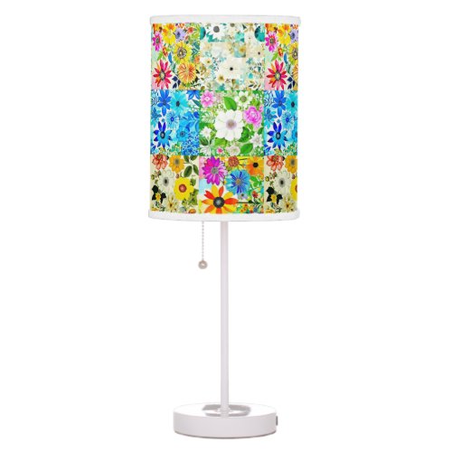 Floral Patchwork Art Watercolor Flowers Table Lamp