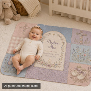 Floral Patchwork Baptism Baby Name Nursery Blanket
