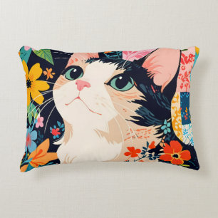 Floral Patchwork Cat Accent Pillow