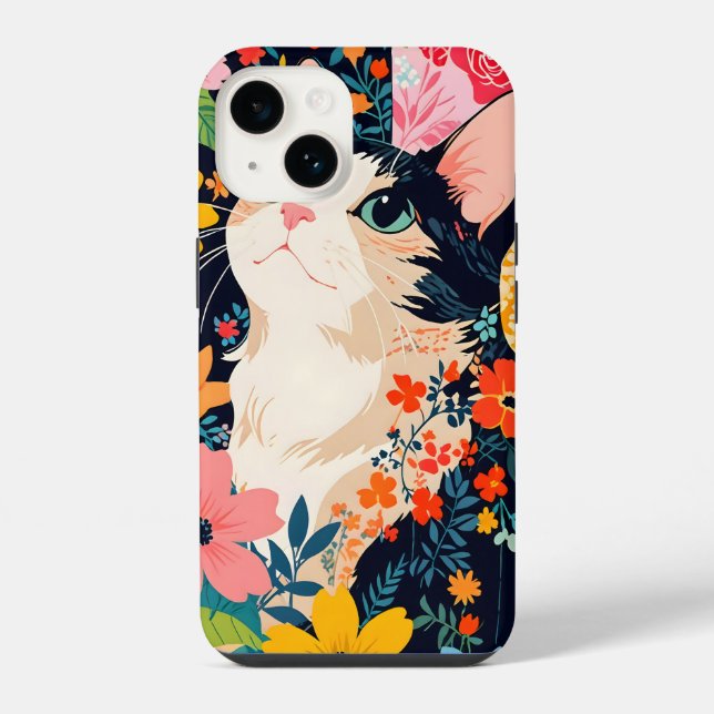 Floral Patchwork Cat Iphone Case (Back)