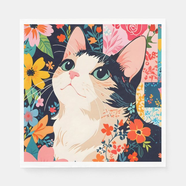 Floral Patchwork Cat Napkins (Front)