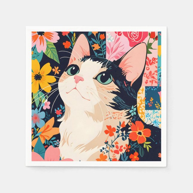 Floral Patchwork Cat Napkins (Front)