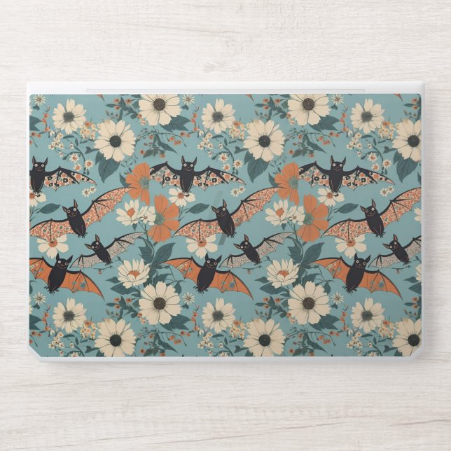 Floral Patchwork Halloween Bats & Flowers HP Laptop Skin (Front)